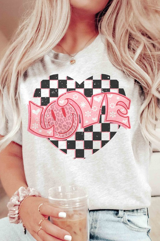 CHECKER HEART HAPPY FACE LOVE Graphic Tee