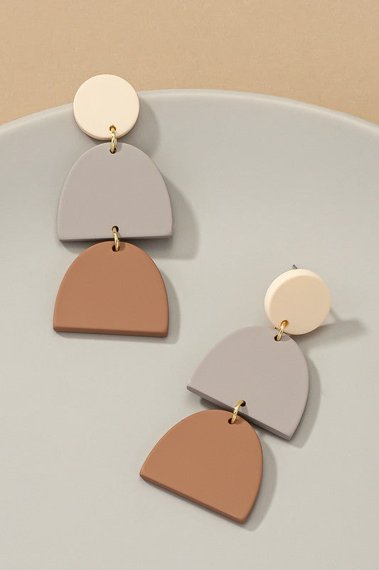 Three linear geo shape drop earrings