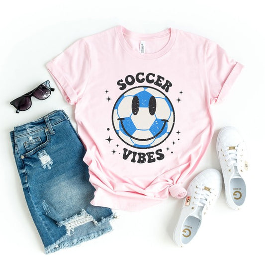 Vintage Blue Soccer Vibes Smiley Face Tee