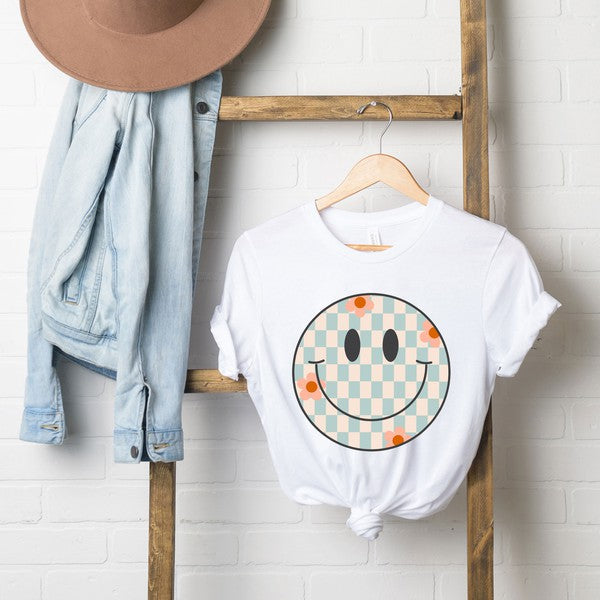 Checkered Smiley Face Short Sleeve Graphic Tee