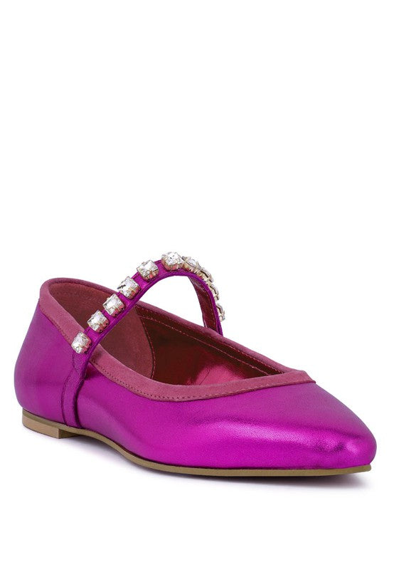 ALVERNO Metallic Leather Mary Jane Flats