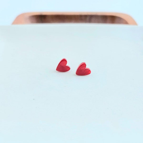 Hand Drawn Heart Studs - Red