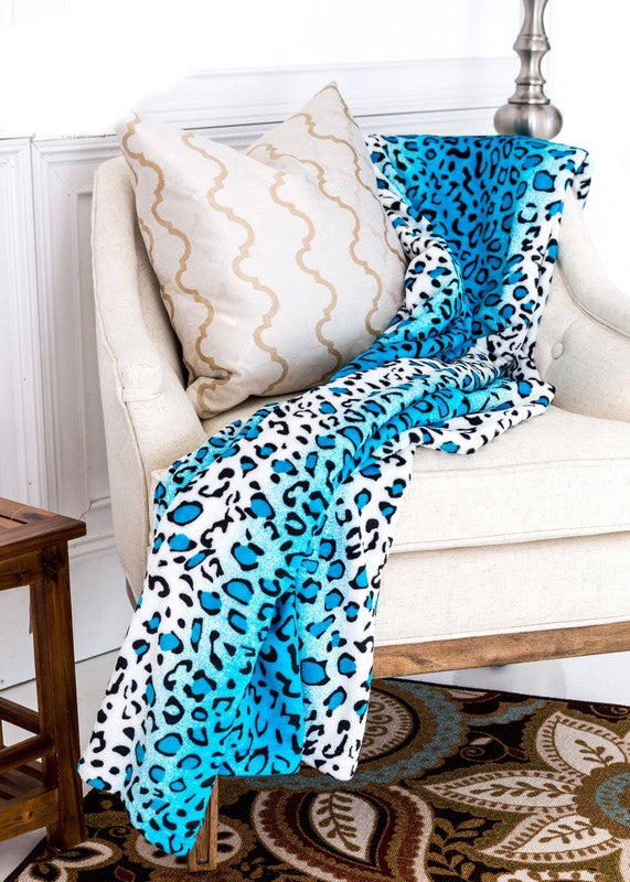 Leopard Turquoise Warm Cozy Throw Blanket