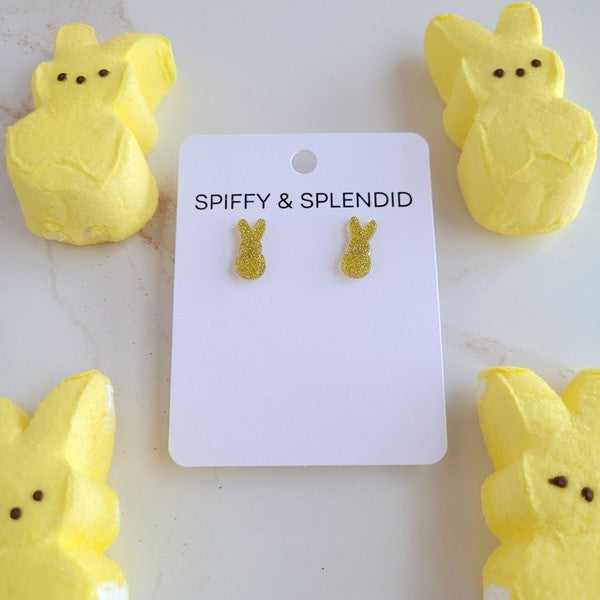 Glitter Bunny Studs - Yellow