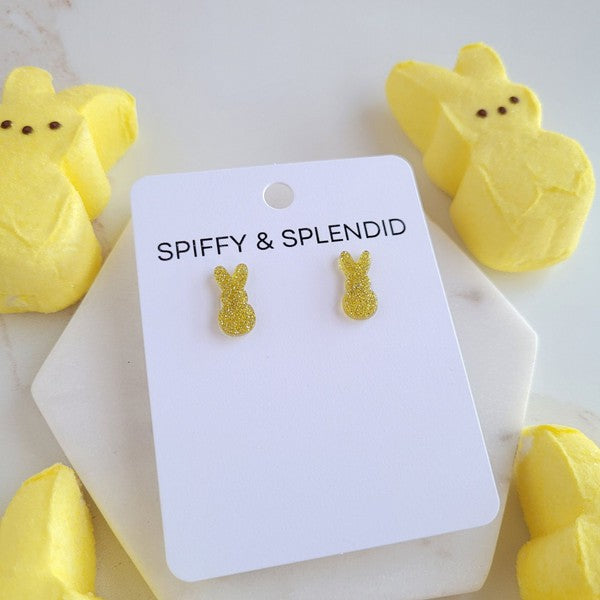 Glitter Bunny Studs - Yellow