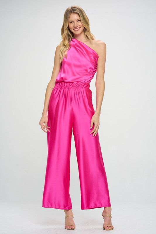 Silky Satin One Shoulder Ruched Top