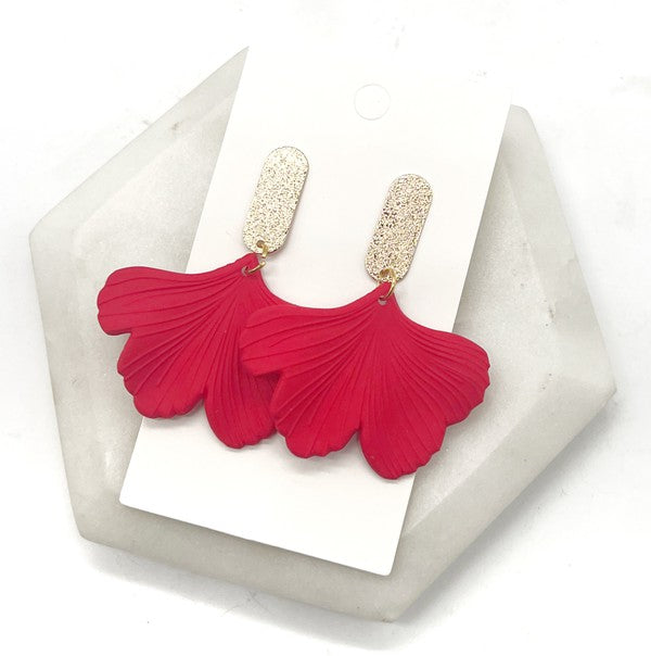 Red Gold Ginkgo Leaf Acrylic Statement Earrings