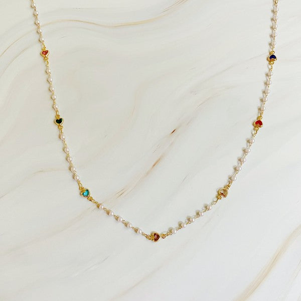 Precious Mini Heart Pearl Chain Necklace