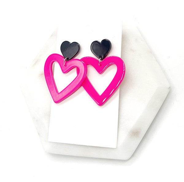 Hot Pink Heart Cutout Acrylic Earrings Barbie