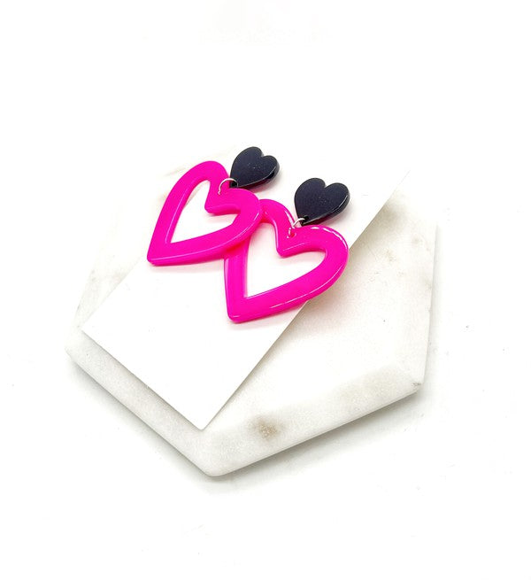 Hot Pink Heart Cutout Acrylic Earrings Barbie