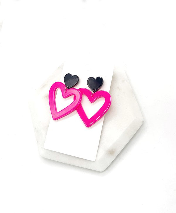 Hot Pink Heart Cutout Acrylic Earrings Barbie