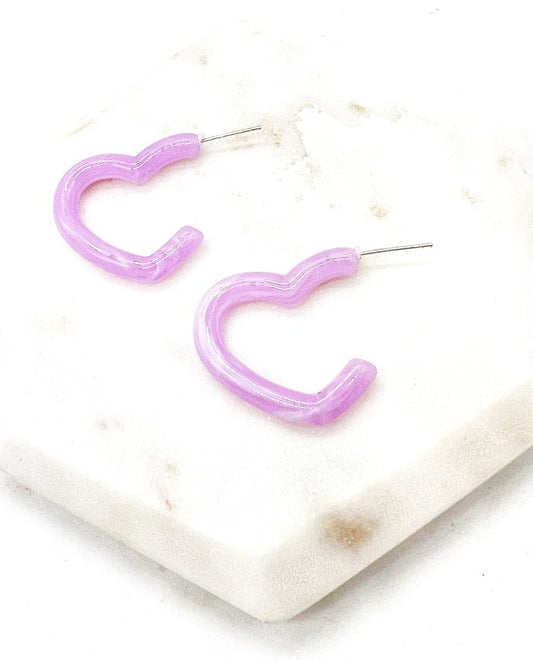 Light Pink Lilac Open Heart Acrylic Hoop Earrings