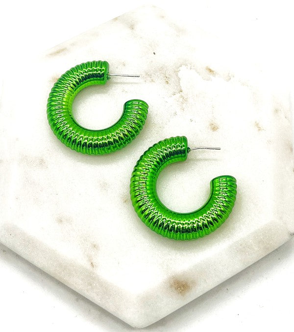 Green Chrome Acrylic Hoop Earrings