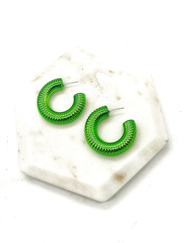 Green Chrome Acrylic Hoop Earrings