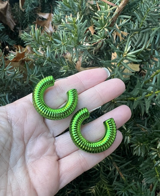 Green Chrome Acrylic Hoop Earrings