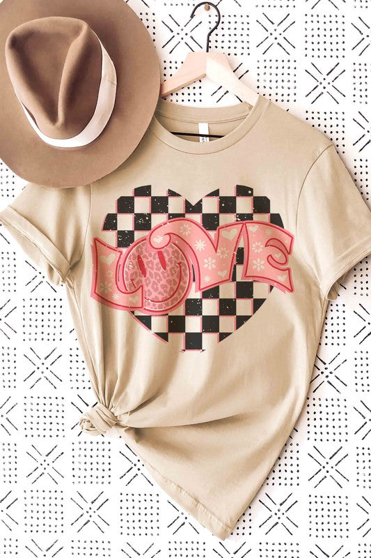 CHECKER HEART HAPPY FACE LOVE Graphic Tee