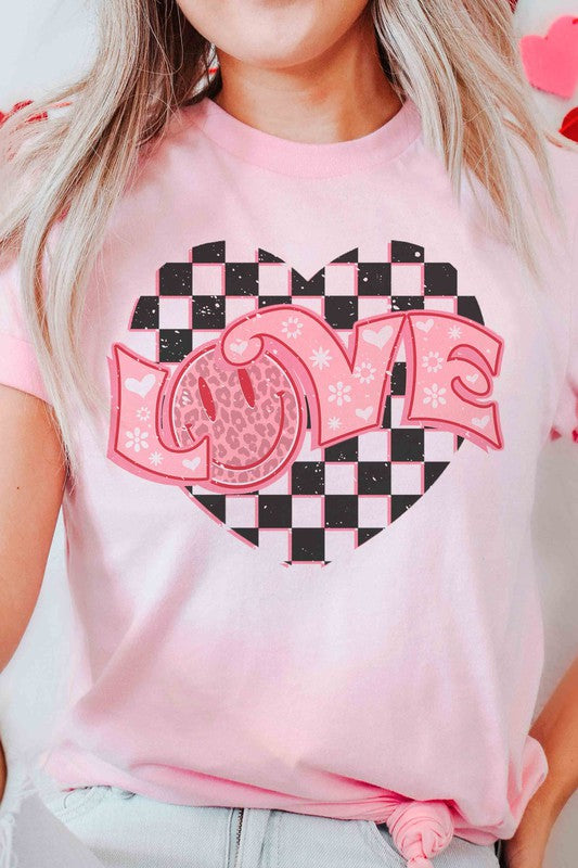 CHECKER HEART HAPPY FACE LOVE Graphic Tee