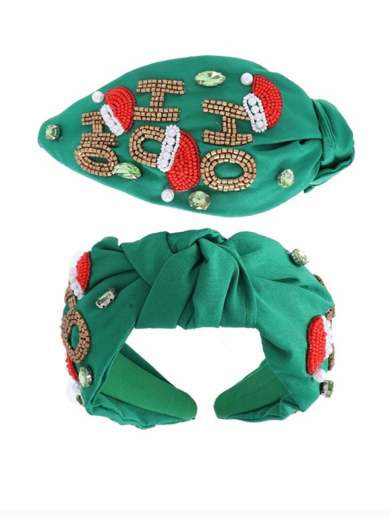 Jeweled Knotted Ho Ho Ho Headband