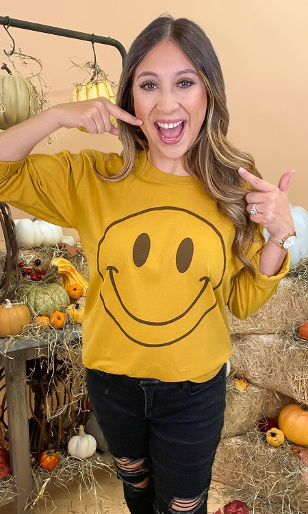 Fall Smiley Graphic Boyfriend Long Sleeve T-Shirt